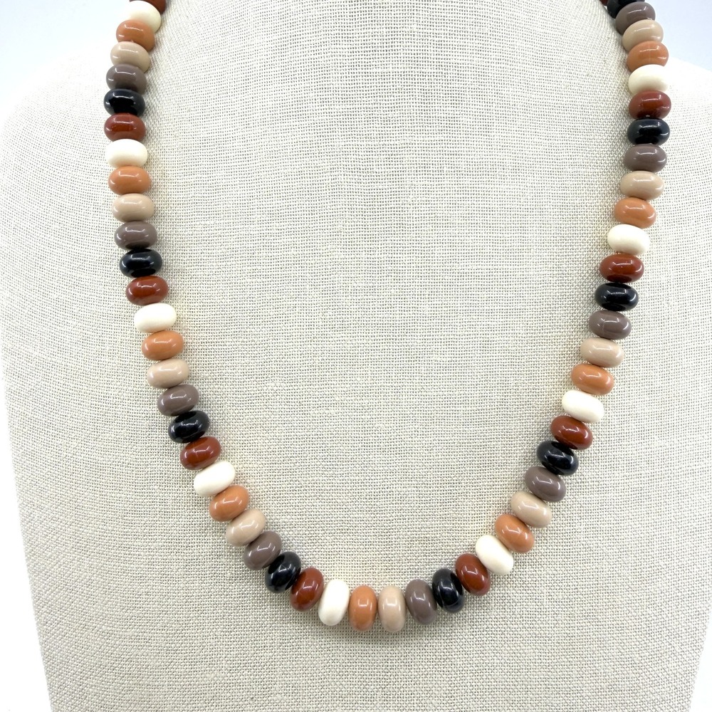 Multi-Color Earth Tone Beaded Necklace Boho Statement Layering Festival Jewelry